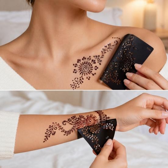 Yousheng Reusable Indian Henna Tattoo Stencils, Mehndi Hand Painting Templates, DIY Flower Pattern for Body Art, Festival Makeup
