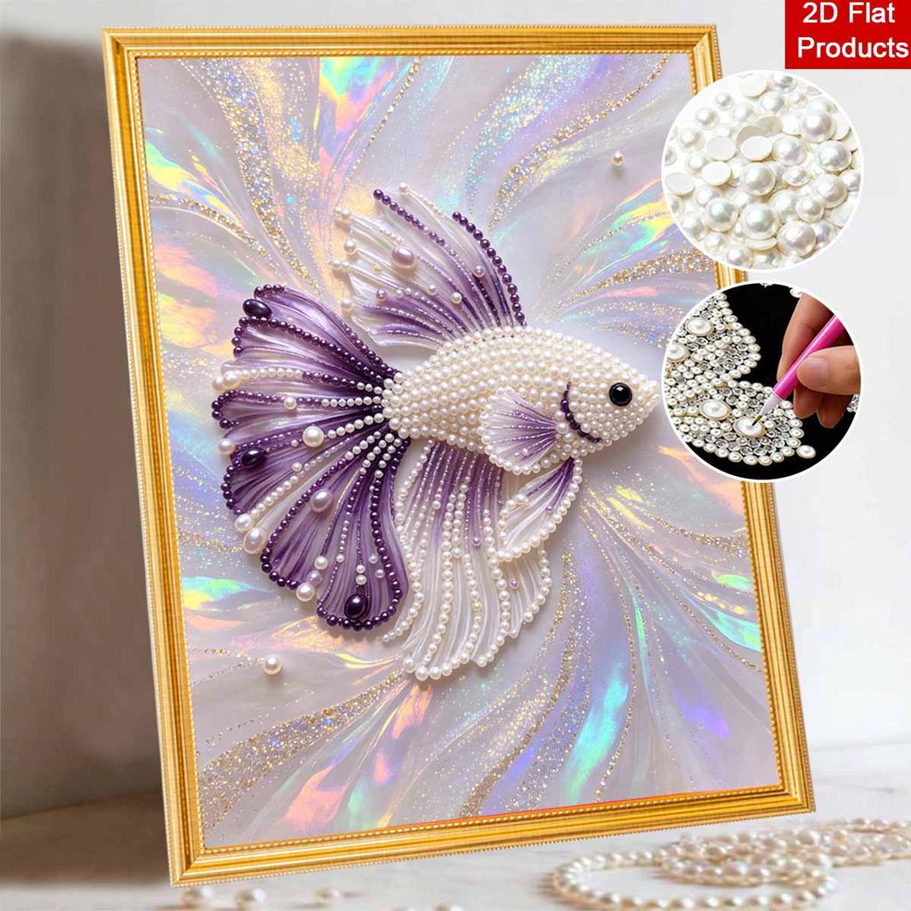 Betta Fish Pearl Kit DIY 5D Rhinestone Art Craft for Adults and Kids Home Party Decoration Handmade Gift