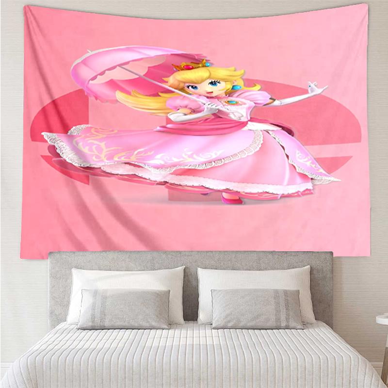 Princess Peach Print Tapestry, Backdrop, Easy Setup, Ideal for Bedroom, Office & Living Room, with Aesthetic Wall Hanging Decor.