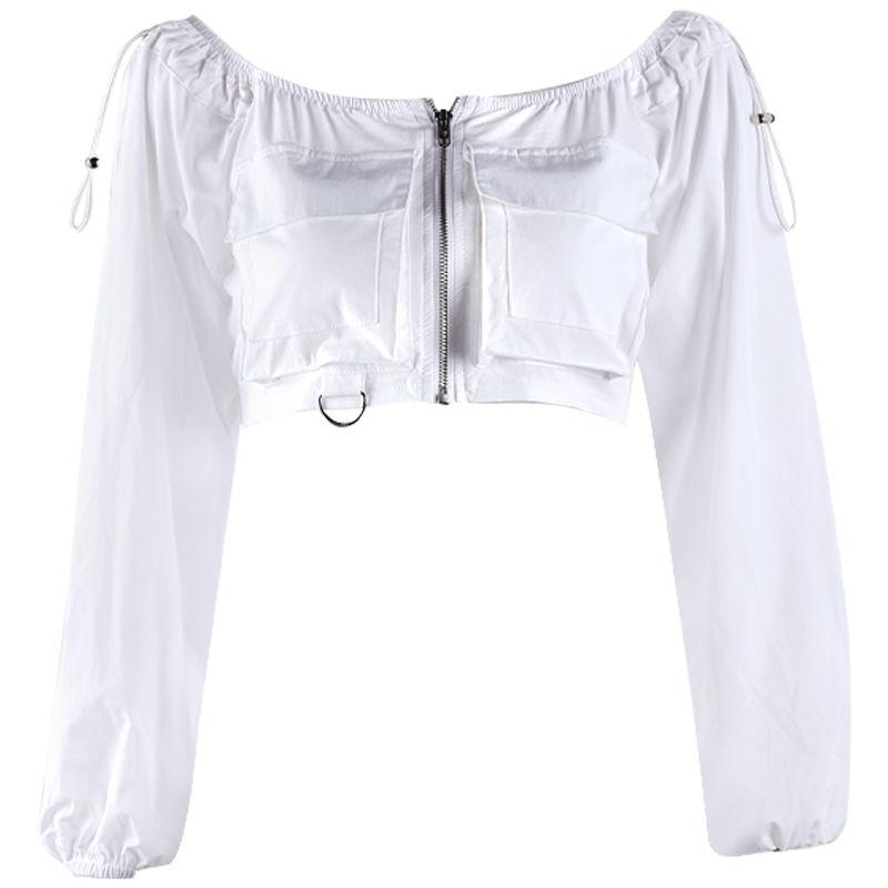 

Короткий шикарный нишевый приталенный топ с длинным рукавом White(Complimentary freight insurance) S