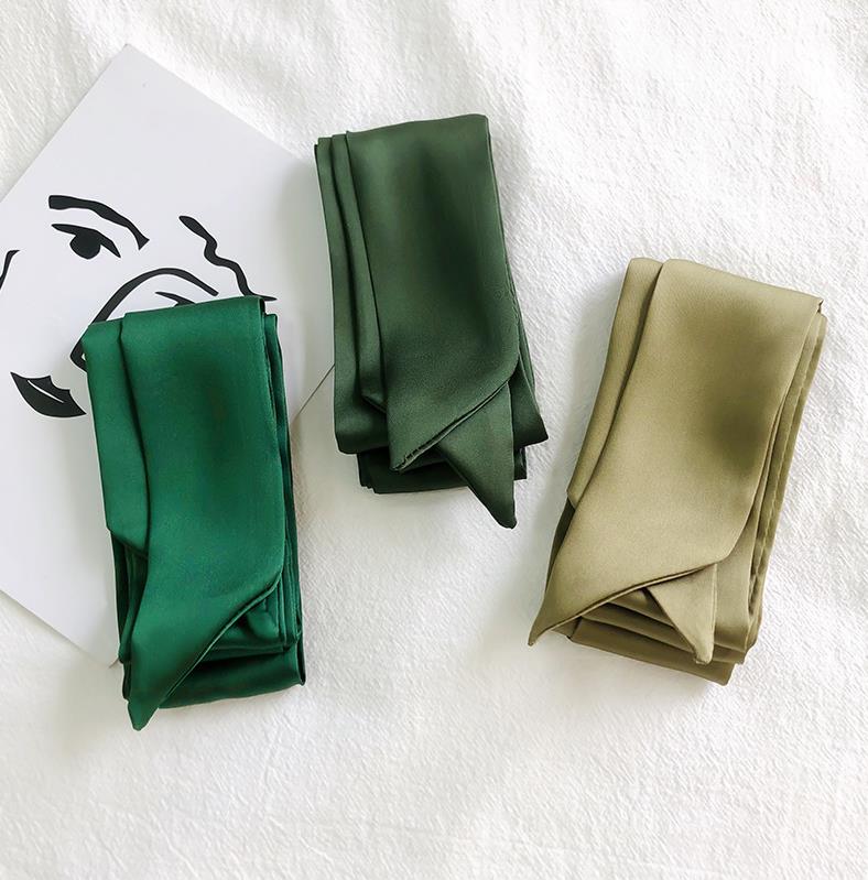 5x200cm Long Skinny Hair Scarf For Women Silky Satin Headband Cute Neckerchief Solid Colors Fashion Bag Scarves For Ladies