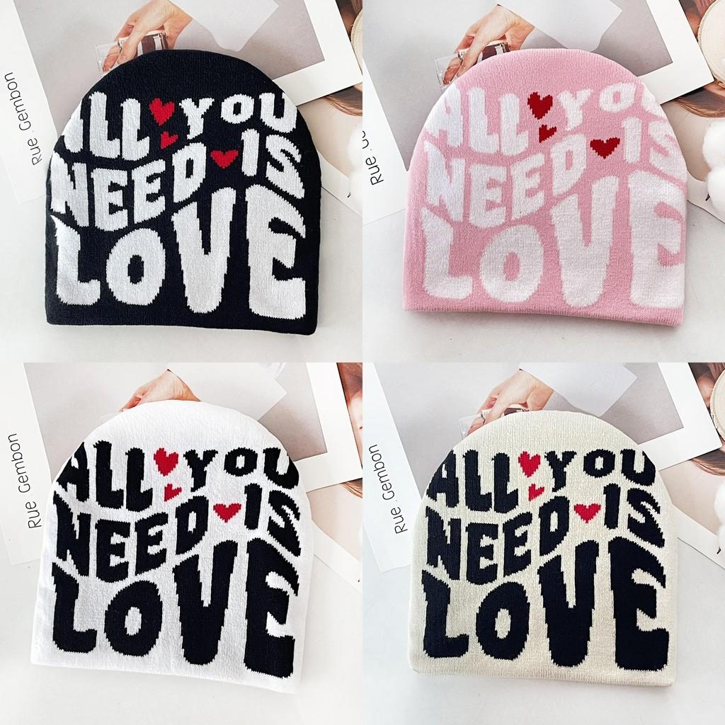 Color Simple Blocked Letter And Heart Pattern Women Casual Warm Hat Knitted