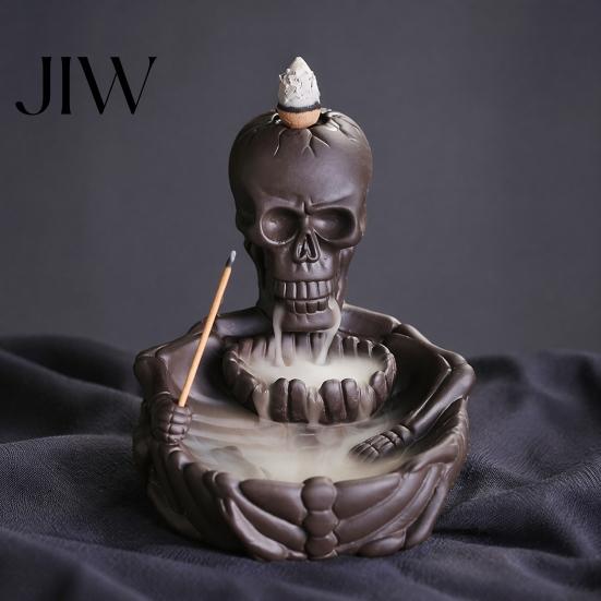 Quemador de Incienso Creativo de Cascada de Humo Calavera, Soporte para Conos de Flujo Inverso, Soporte Artístico de Varilla Difusora Calavera Gótica para Decoración del Hogar de Halloween,