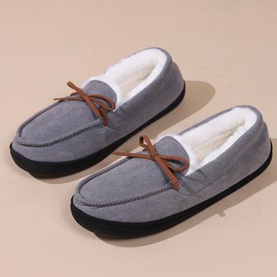 Plush Slippers Female, Warm Casual Bean Shoes, Bowtie Home Outside Wearing Cotton Shoes