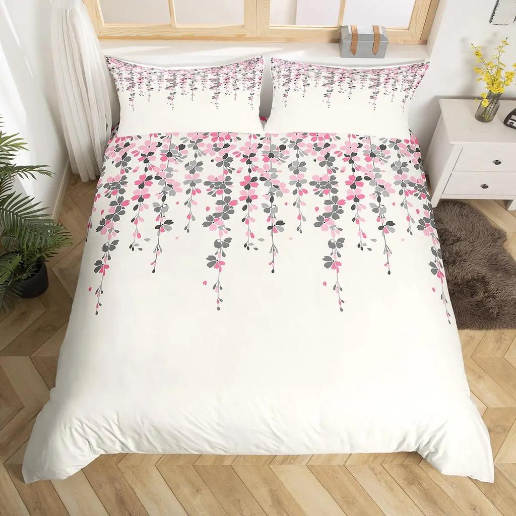 Akvarellgradient Påslakan Queen Abstrakt Körsbärsblom Sängklädesset Natur Botaniskt Täcke Mjukt Boho Quiltöverdrag
