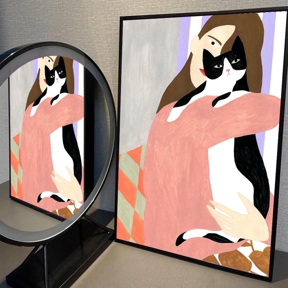 1pc Abstract Woman Bird Cat Flower Fish Couple Poster Self-adhesive Art Waterproof Paper Sticker Wall Decor