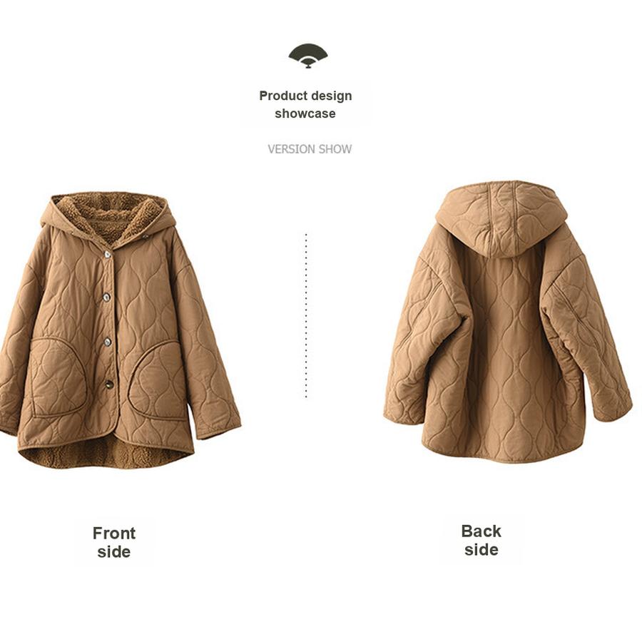 Winter Fleece Lined Puffer Jacket Women's Fashion Hooded Thick Cotton Jacket Warm Cotton Coat
