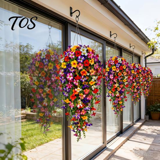 Decorative Cascading Fake Foliage 10/16Pcs Artificial Hanging Flowers, Faux Morning Glory Vine with Eucalyptus, UV Resistant Botanical Decor