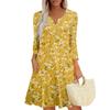 Rochie de vară pentru femei, rochie de vară cu mânecă trei sferturi și guler în V, rochie de vară cu buzunare
