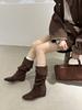 inner suede pleated piled boots women's 2025 autumn and winter new pointed western cowboy boots lapel mid boots women
