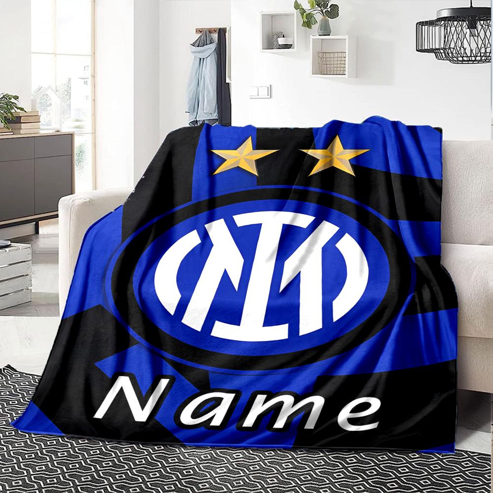 Personalisierbare Decke mit Name, Inter Mailand, Weich & Warm, für Sofa, Büro, Bett, Reise, Mittagspause, Geschenk, Geeignet für Alle Jahreszeiten