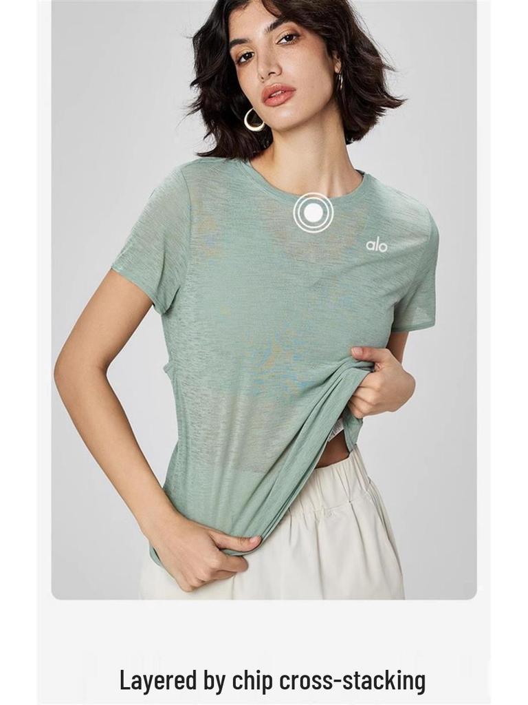 ALO Yoga Noord-Amerika Korte Mouw Mesh Losse Pasvorm Yoga Shirt.