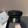 Wool Blend Navy Cap Leather Brim Stylish Age-Reducing Flat Top Hat Women