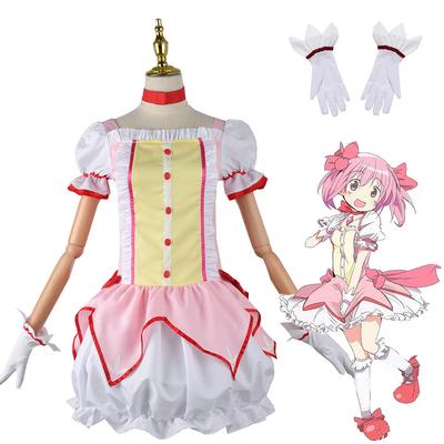 Anime Magical Girl Kaname Madoka Cosplay Kostým Kawaii Lolita Girl Party Karneval Růžové šaty Krátká paruka Idol Puella Magi Madoka