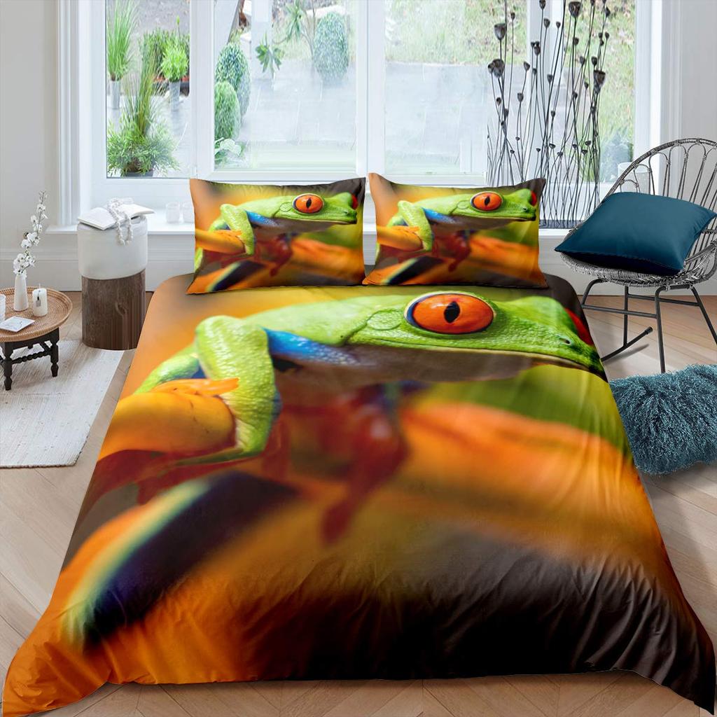 3D Frog Family King Queen Duvet Cover Little Tree Frog Bedding Set Tropical Nature Animal Quilt Cover Polyester Comforter Cover
