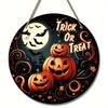 2d Flat 20*20cm, Halloween Home Decoration, Pumpkin "trick or Treat" Wooden Circular Logo Creative Decoration Board, for Home, Bar, Cafe, Garden Decor