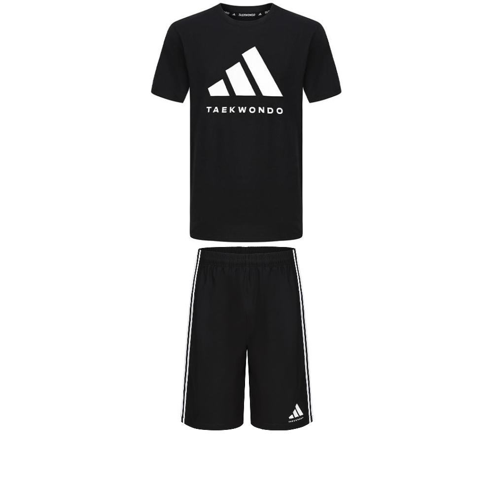 Adidas Taekwondo Round Neck Pullover Soft Short Sleeve T-Shirt Comfortable Striped Fashion Shorts Casual Sports Set ADICLTS24TK-BW+S21ATMSH2T-BW