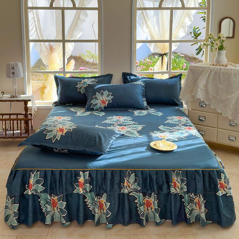 Comfortable, Relaxing, Breathable, Skin-friendly Three-piece Set: One Bed Skirt + Two Pillowcases (without Pillow Core)