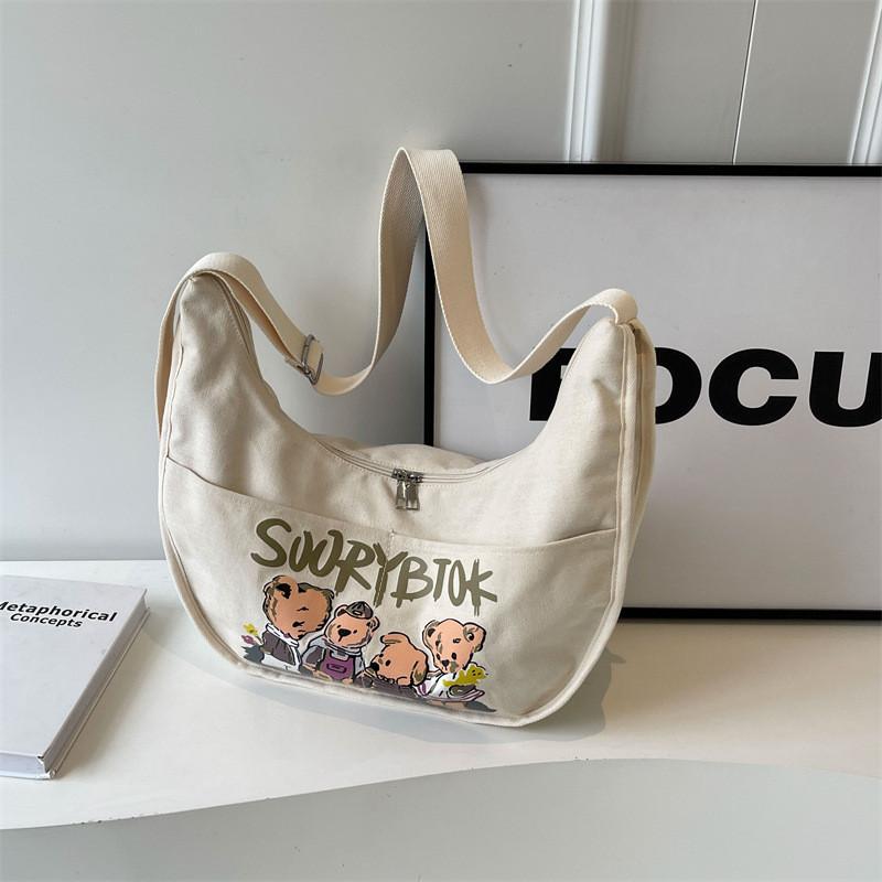 Street Fashion Canvas Bag For Women 2024 New Trendy Cartoon Design Crossbody Shoulder Bag белый
