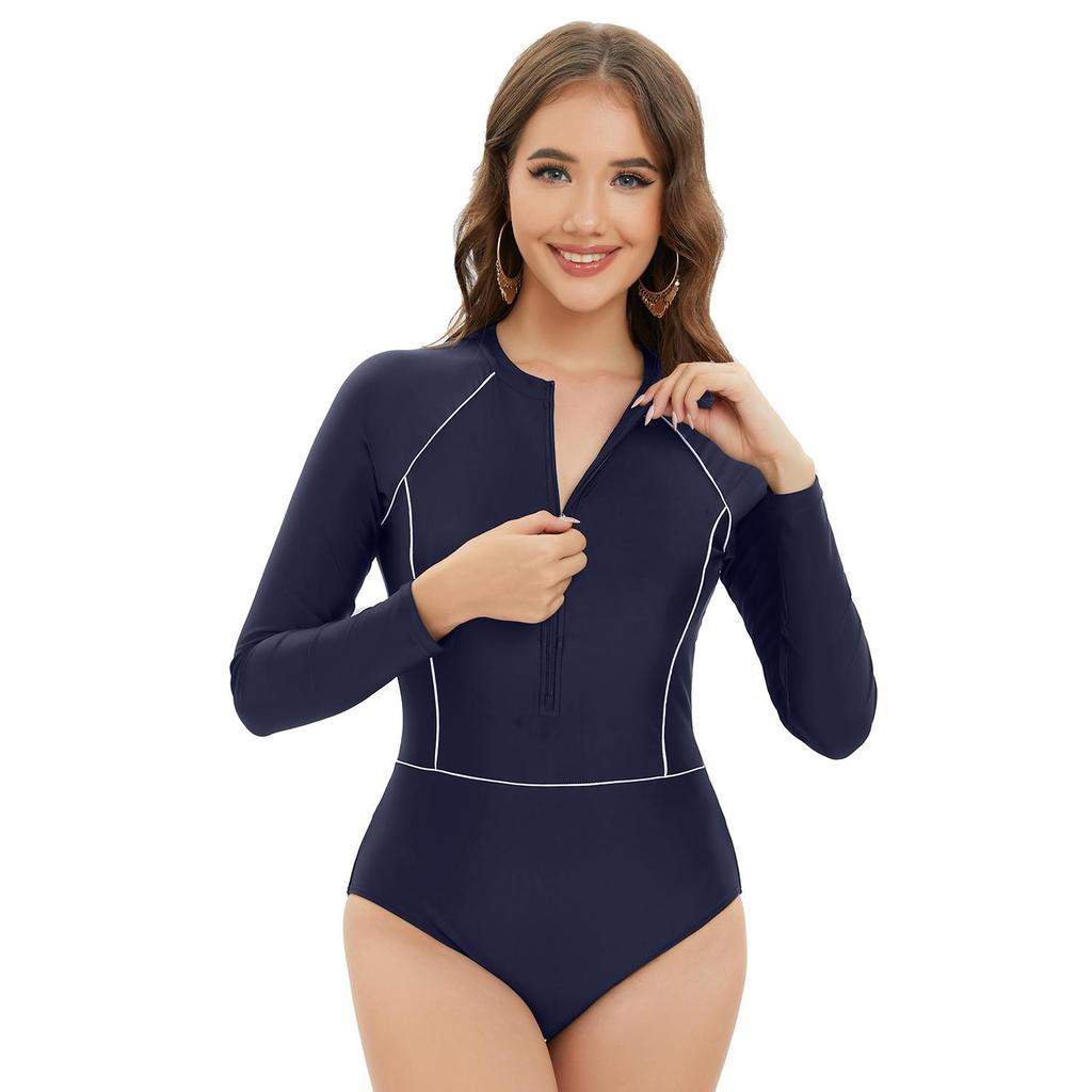TUINANLE Costume da bagno sportivo da surf a maniche lunghe Costume da bagno intero da donna Costume da bagno monokini solido