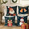 4Pcs Christmas Pillow Covers - Vintage Navy Velvet Holiday Decor With Santa, Bells And Snowman & Flakes Prints, Zipper Closure