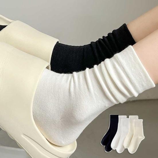 5 Pairs Crew Socks for Women Ribbed Knit Slouch Boot Socks Breathable Crochet Long Piles Socks for High School Girls