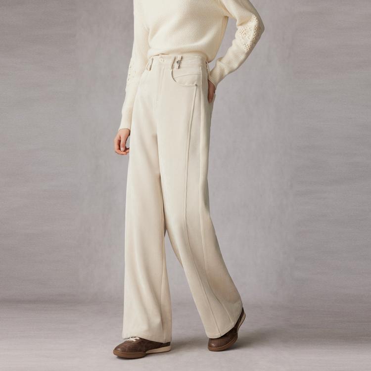 Elle French Style High-End Wide Leg Solid Color Simple Casual Pants Women pants Off-White EK40339