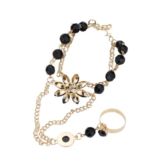 Flower Shape Luxury Hand Harness Bracelet Women Adjustable Finger Ring Bracelet Jewelry