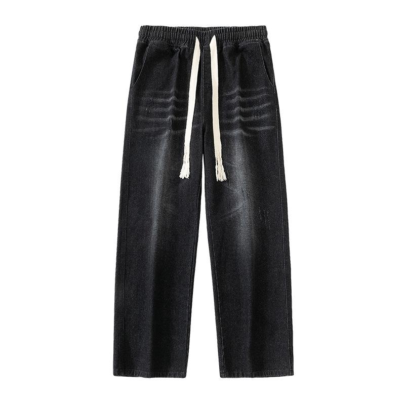 Retro Grinding White Jeans Men's Autumn High Street Loose Straight Laziness Style Floor Trousers