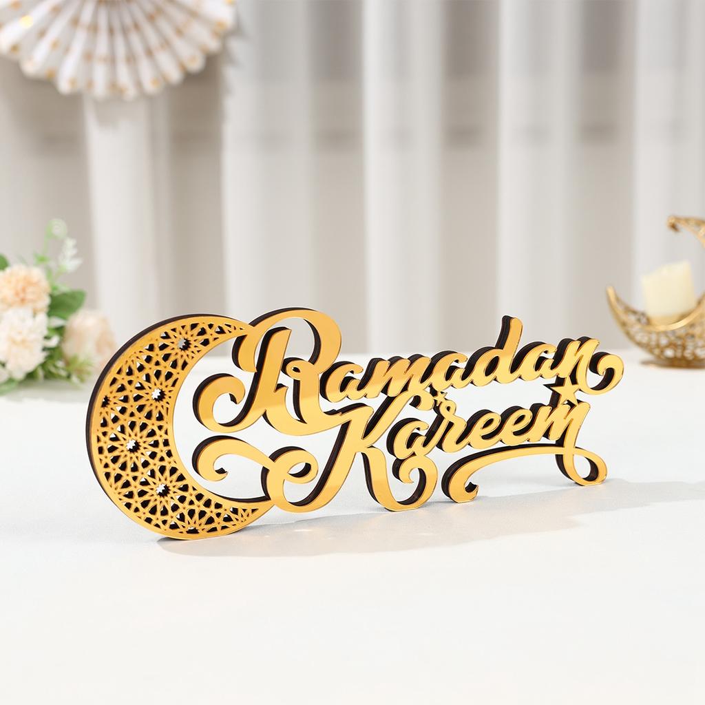 Ramadan Kareem Goldenes Acryl Ornament 2025 Eid Mubarak Ramadan Dekoration für Zuhause Islamische Muslimische Party Deko Eid Al Adha Geschenk