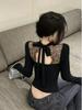 Backless Lace Long Sleeve Thermal T-shirt: 2025 Autumn/Winter Versatile Fleece Solid Color