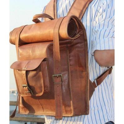 Bolso de cuero de cabra Mochila Mochila Vintage Laptop Messenger Hombres Viaje Nuevo