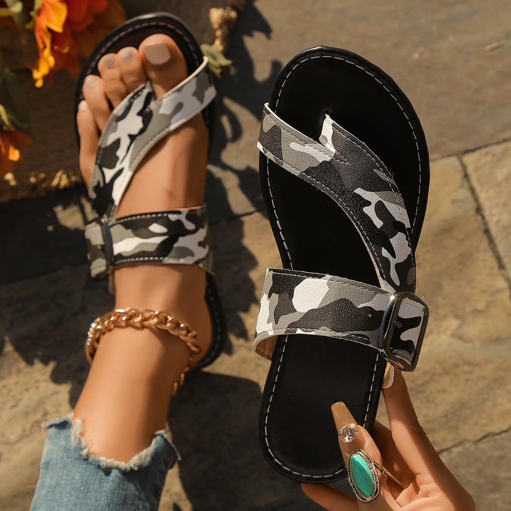 Summer toe cool slippers women's new camouflage fashion flat casual outside beach women's shoes