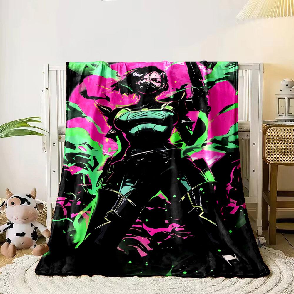 A bold neon-themed figure with green and pink splashes in dark contrast. for all seasons blanket lunch break throw gift 80cm x 120cm