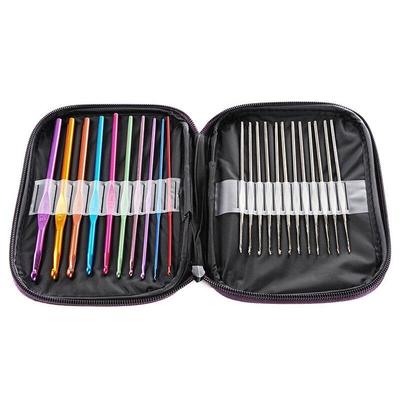 22Pcs/set Mixed Colorful Aluminum Handle Crochet Hooks Ergonomic DIY Crafts Knitting Needles Weave Yarn Set 0.6~6.5mm