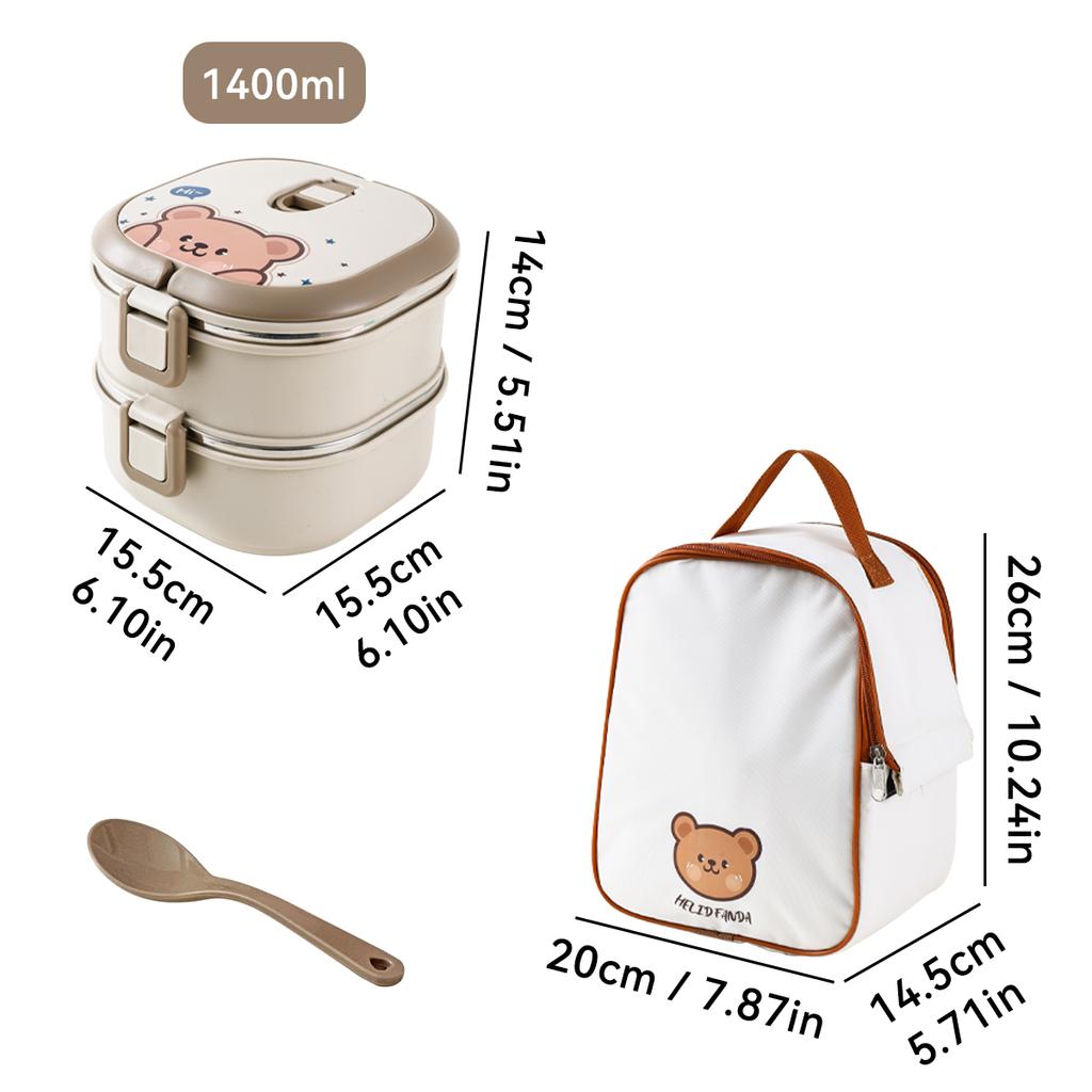 WORTHBUY Multi-Layer 304 Stainless Steel Bento Lunch Box For Kids Student School Portable Leak-proof Food Contianer With Spoon