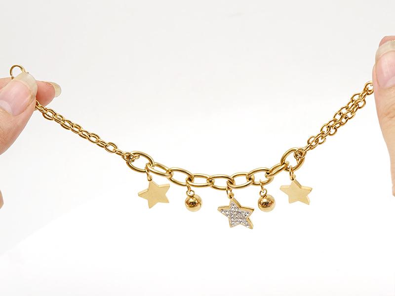 18K Stainless Steel Star Bracelet with Glue Diamond for Women - European & American Style Titanium Bangle Jewelry