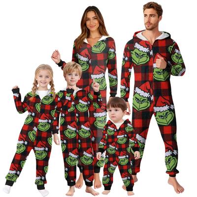 Parent-Christmas Printed Parent-Child Hooded Zip One-piece Homewear