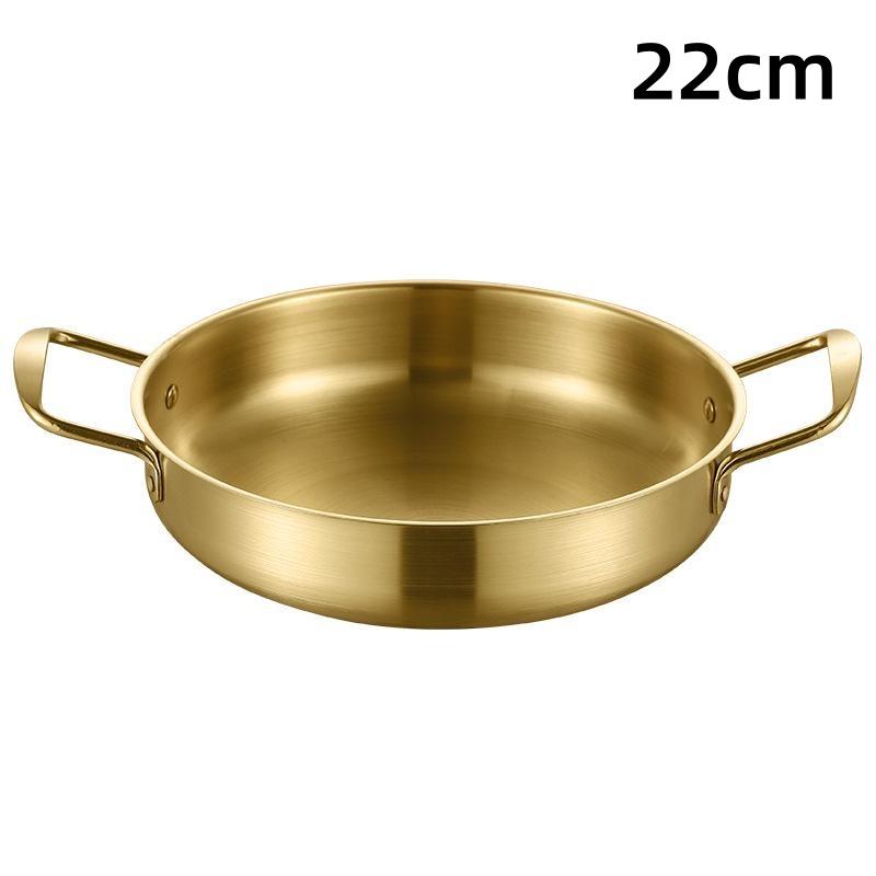 

Утолщенная сковорода из нержавеющей стали 0,8 мм для морепродуктов и хот-пота, золотистая плоская неглубокая сковорода с двумя ручками, прочная многоцелевая кухонная тарелка 22cm золотой