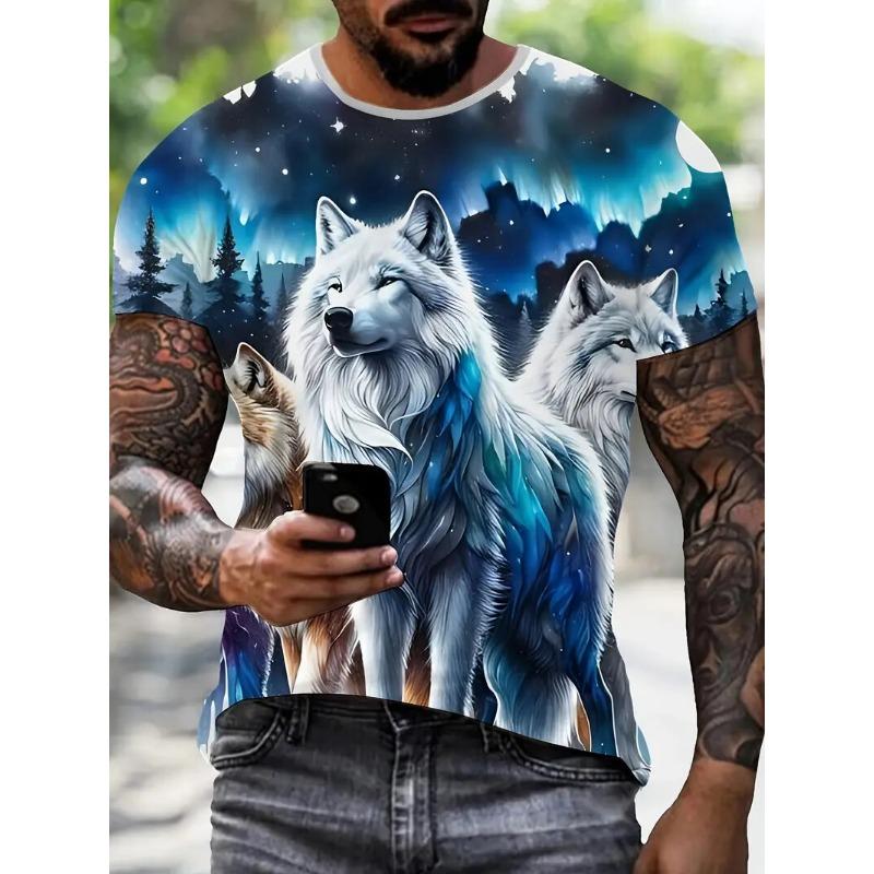 Summer Men's T Shirt Wolf Graphic Print Male Casual Short Sleeve Oversize Clothes Crew Neck T-Shirts Street Outdoor Fashion Tops