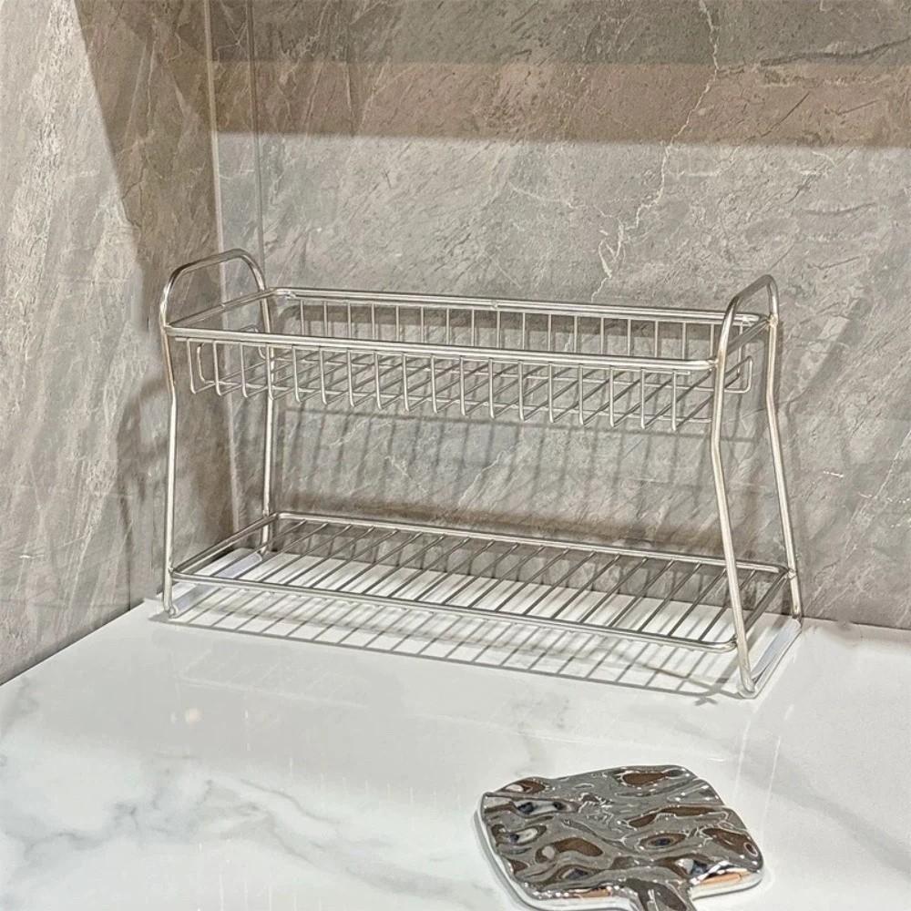 Space Saving Hollow Drain Basket Stainless Steel Kitchen Rack New Storage Shelf  Kitchen