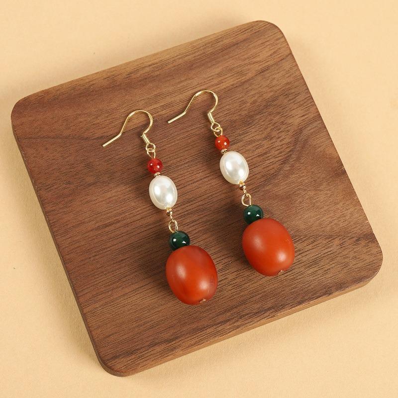 Niche design beeswax earrings retro long literary temperament women's antique cheongsam simple Tibetan earrings