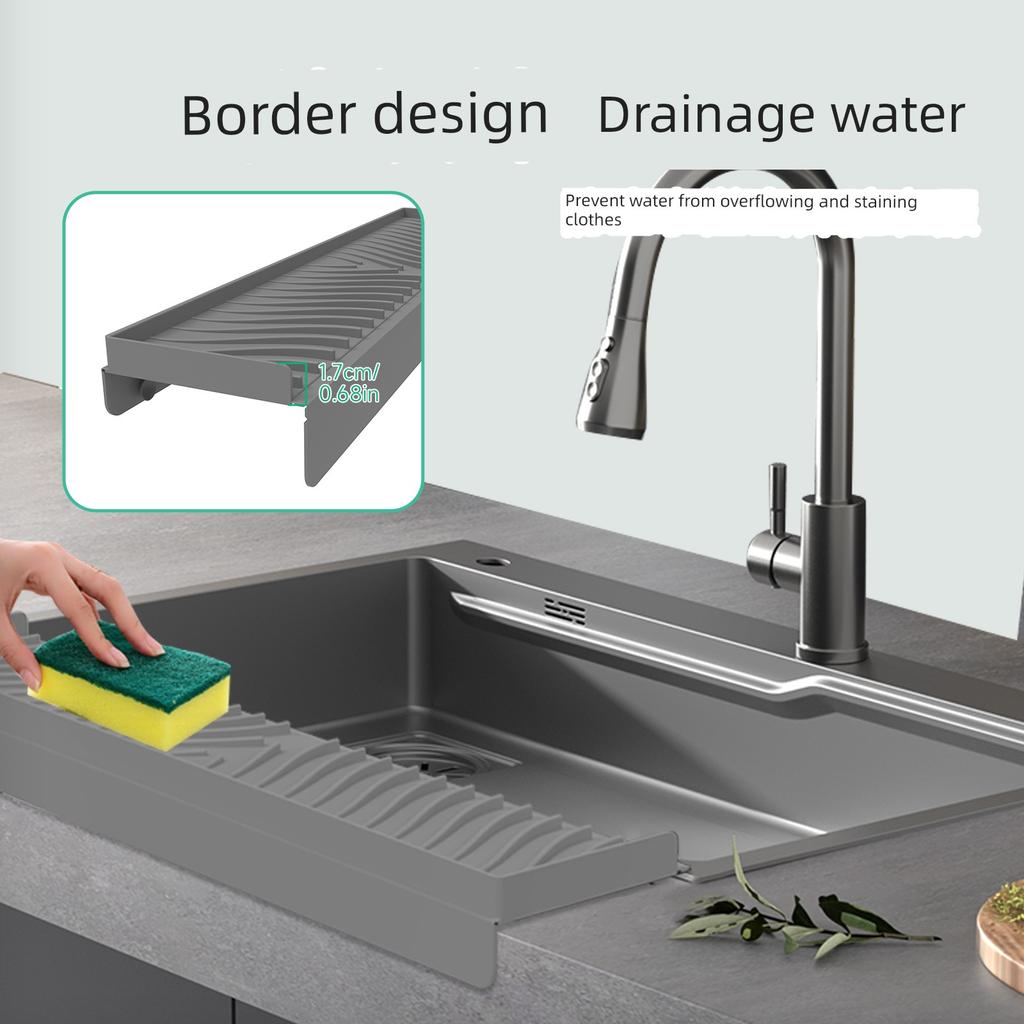 Silicone Water Drainage Mat for Sink Edge Protection, Kitchen Water Barrier with Suction Cups, Countertop Splash Guard