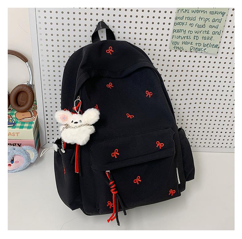 Schoolbag Girls School Bag Simple Versatile Backpack College Student Middle School Student Cute Embroidered Bow Lightweight Travel Backpack