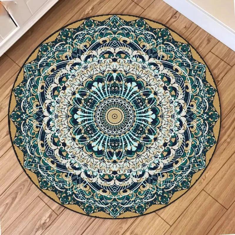 Gilt Classical Round Carpet, Centered Medallion with Symmetric Florals on Ivory Rug Embossed Floor Mat for Grand Parlor Decor