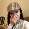 Women Vintage Plaid Beret Hat Soft Cotton Long Brim Sunshade Grid Forward Hat Y2K Japanese Girls Painter Artist Cowboy Caps