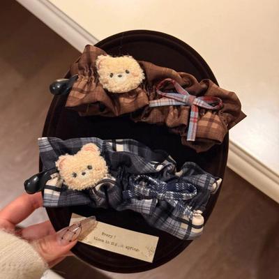 Teddy Bear Bow Hair Clip: Cute, High-End Pleated Design