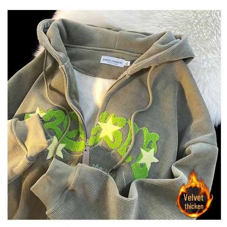 Men's Vintage Fleece-Lined Corduroy Hooded Cardigan