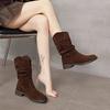 Medium tube stack boots thick heel short boots comfortable single boots new autumn western cowboy martin boots