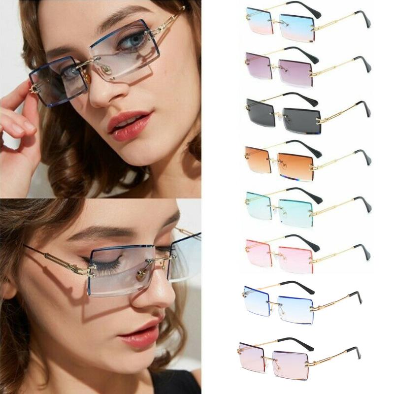 Rimless Sunglasses Womens Rectangle Shades Summer Fashion Trendy Uv400 Eyewear